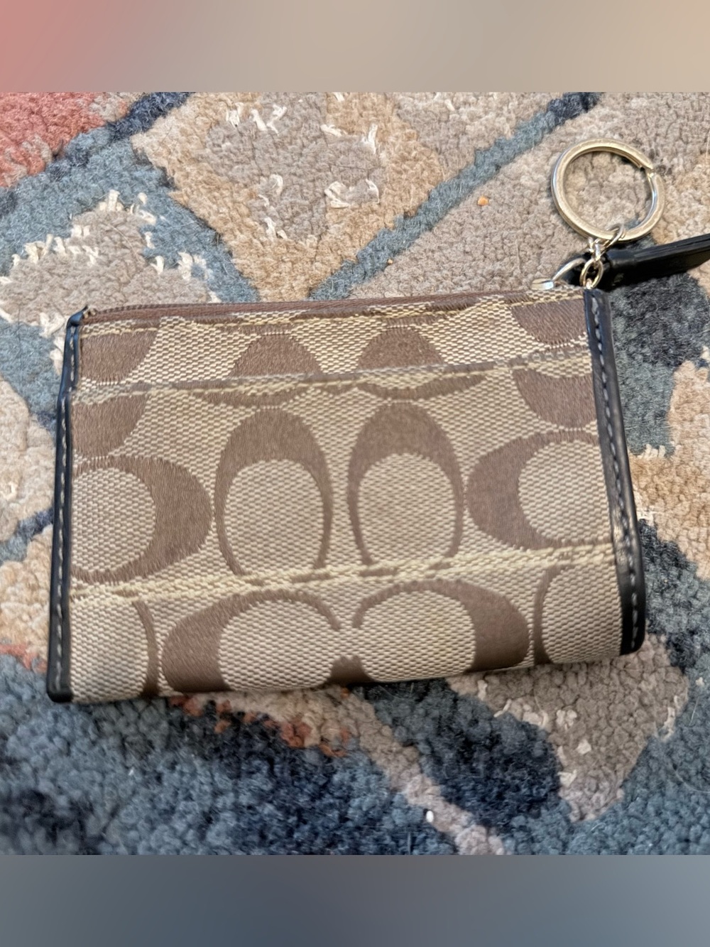 Coach Tan and Brown Signature Card Case with Keyring - Picture 2 of 2